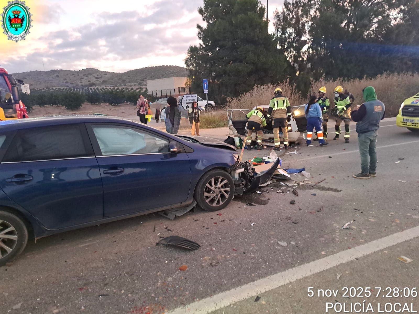 Dos heridos graves por la colisión de dos turismos en la A-350 a su paso por Pulpí
