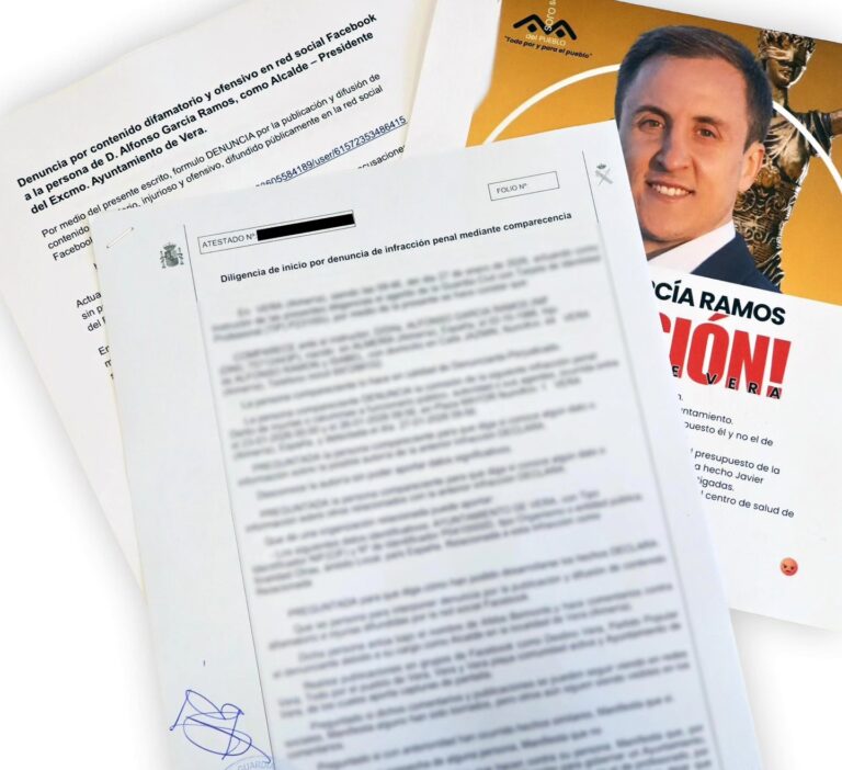 El alcalde de Vera presenta denuncia por “ataques” contra su honor en una página vinculada a Sumar