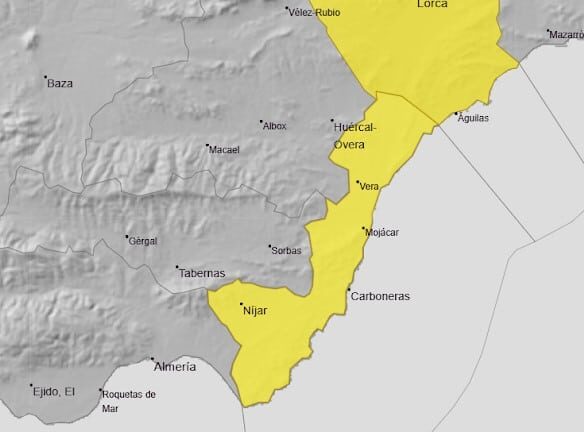 Aviso amarillo en el Levante por lluvias durante la medianoche y la madrugada del viernes